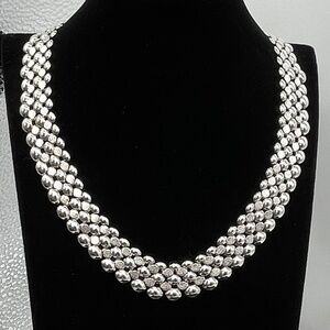 Vintage Silver Tone Textured Link Necklace